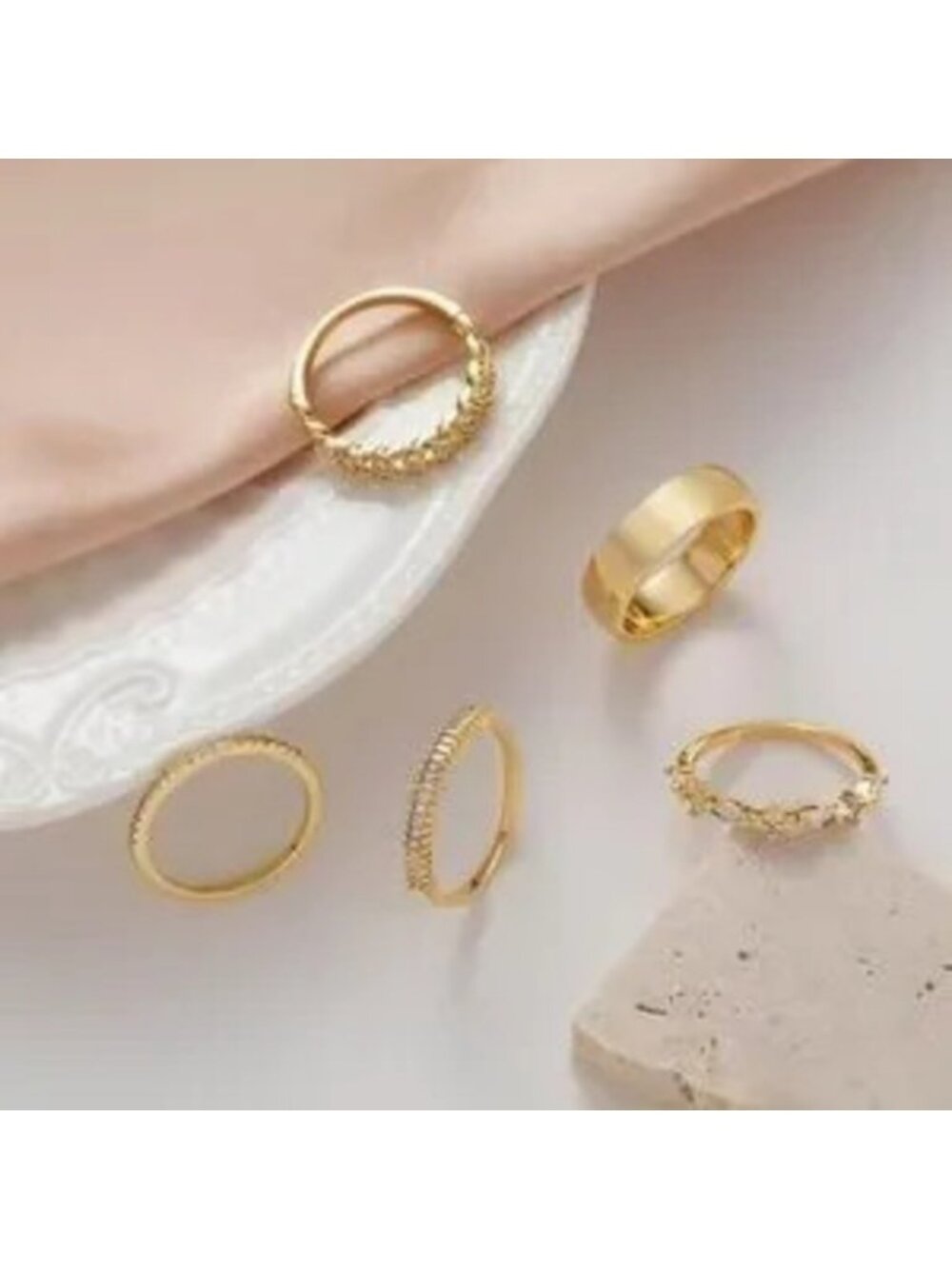Gold 14k Gold Plated 4pc Cubic Zirconia Ring Set - Picture 3 of 3
